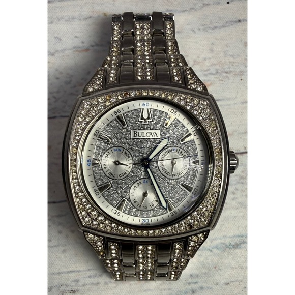 Bulova Other - Bulova 96C002 Men's Phantom‎ Crystal Pave Stainless Steel Watch NEEDS A NEW BATT